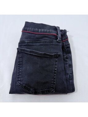 Brockenbow Paris Skinny Slim Jeans Women W24 Black Red Stripes Moto Biker Rocker